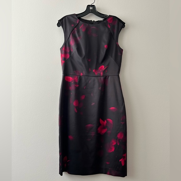 T Tahari satiny sheath dress abstract floral print - Picture 1 of 4